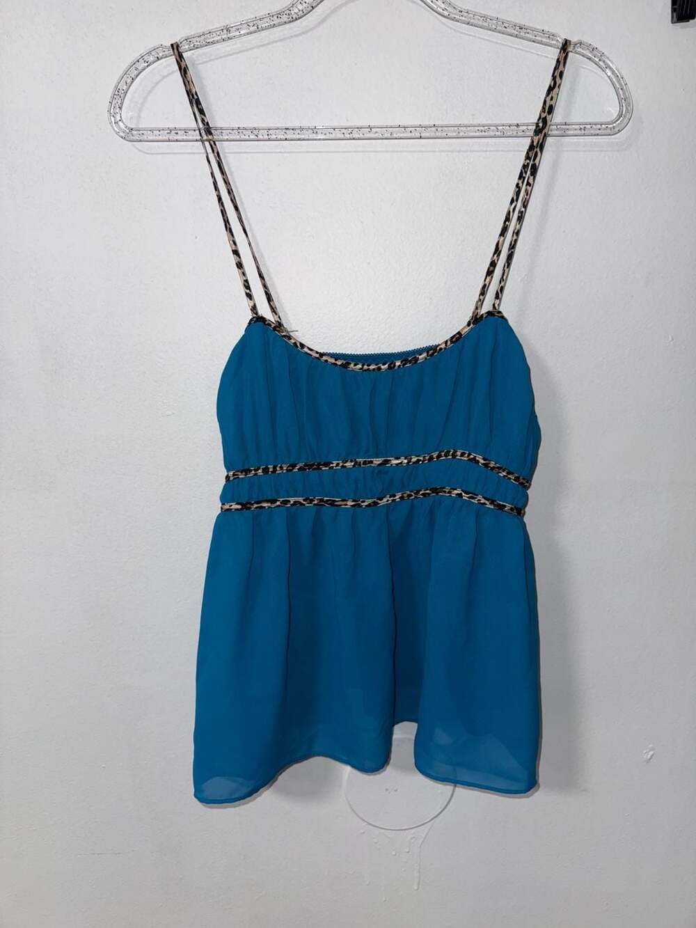 Secret Treasures Teal Blue Camisole Top with Leopard Trim